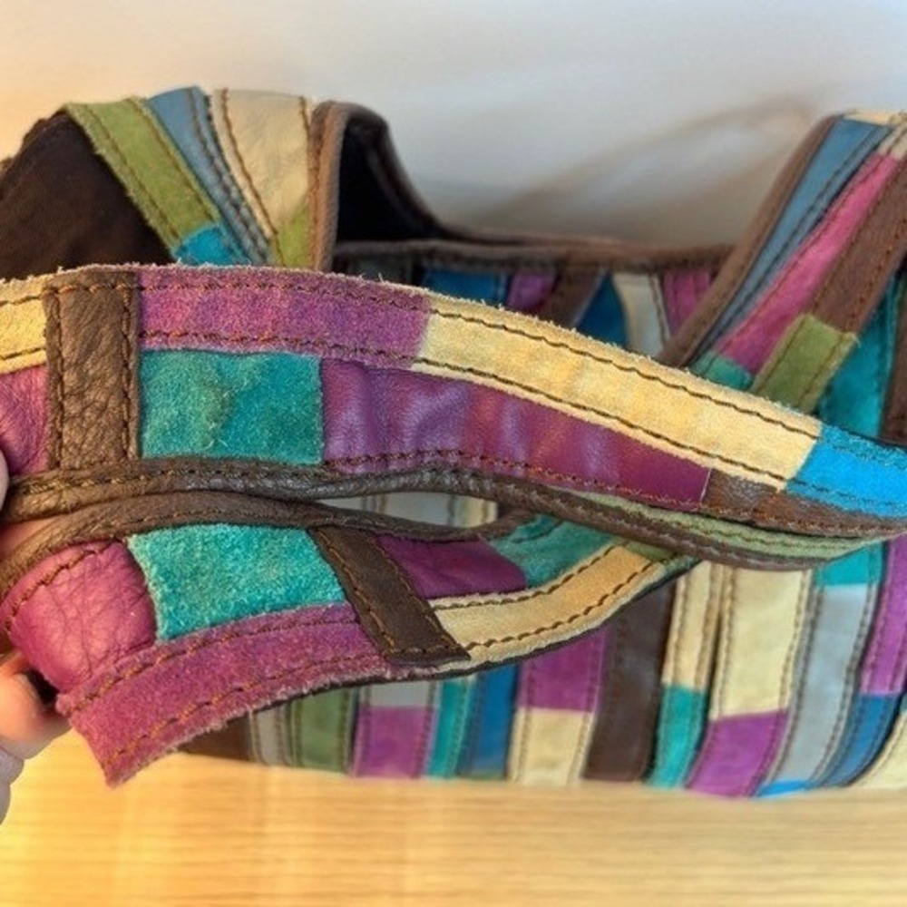 Lucky Brand Handbag Patchwork Leather Suede Boho Hobo Shoulder Bag Multi-Color - Picture 6 of 16